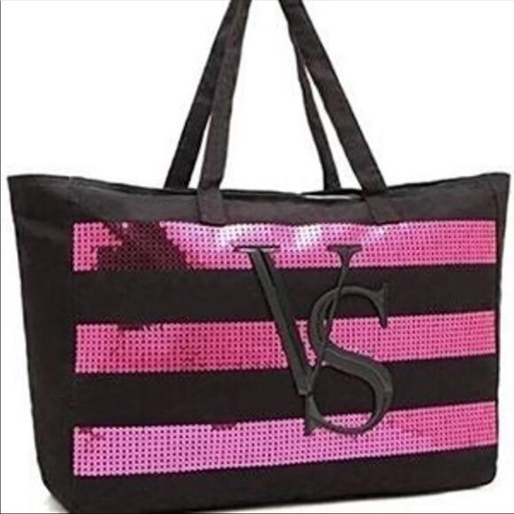 NWOT Victoria's Secret Sequined Tote Weekender Bag Large - Picture 1 of 6
